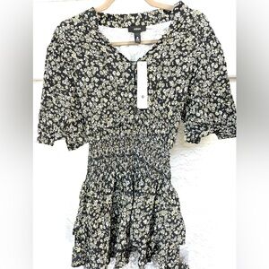 Aqua Black, White and Yellow  Floral Mini Dress